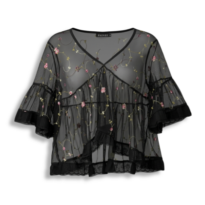 Blusa Transparente preta com Flores